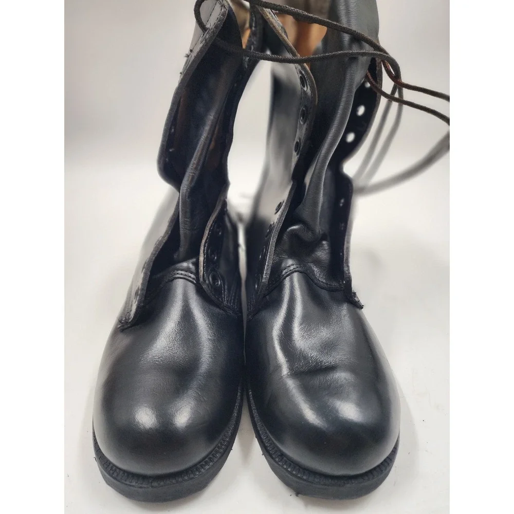 Vintage Black Leather Combat Boots Military Style High Top Lug Sole Vietnam era